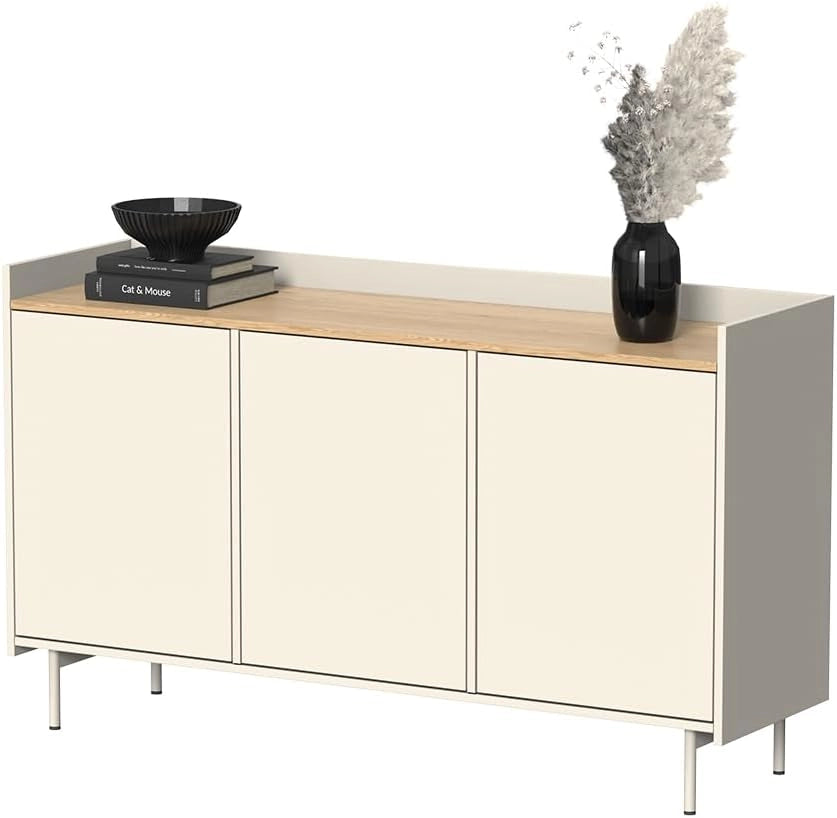 Credenza Velina, Crema, 140 x 82 cm con 6 scomparti, adatto per riporre abiti e oggetti per la casa