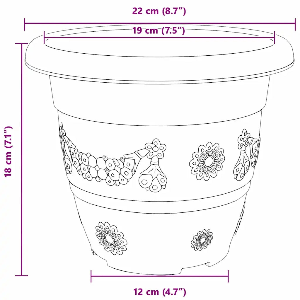Fioriere | Cassetta per fiori | Vaso Rotondo per Fiori 6 pz Rosso Mattone ? 22 x 18 cm