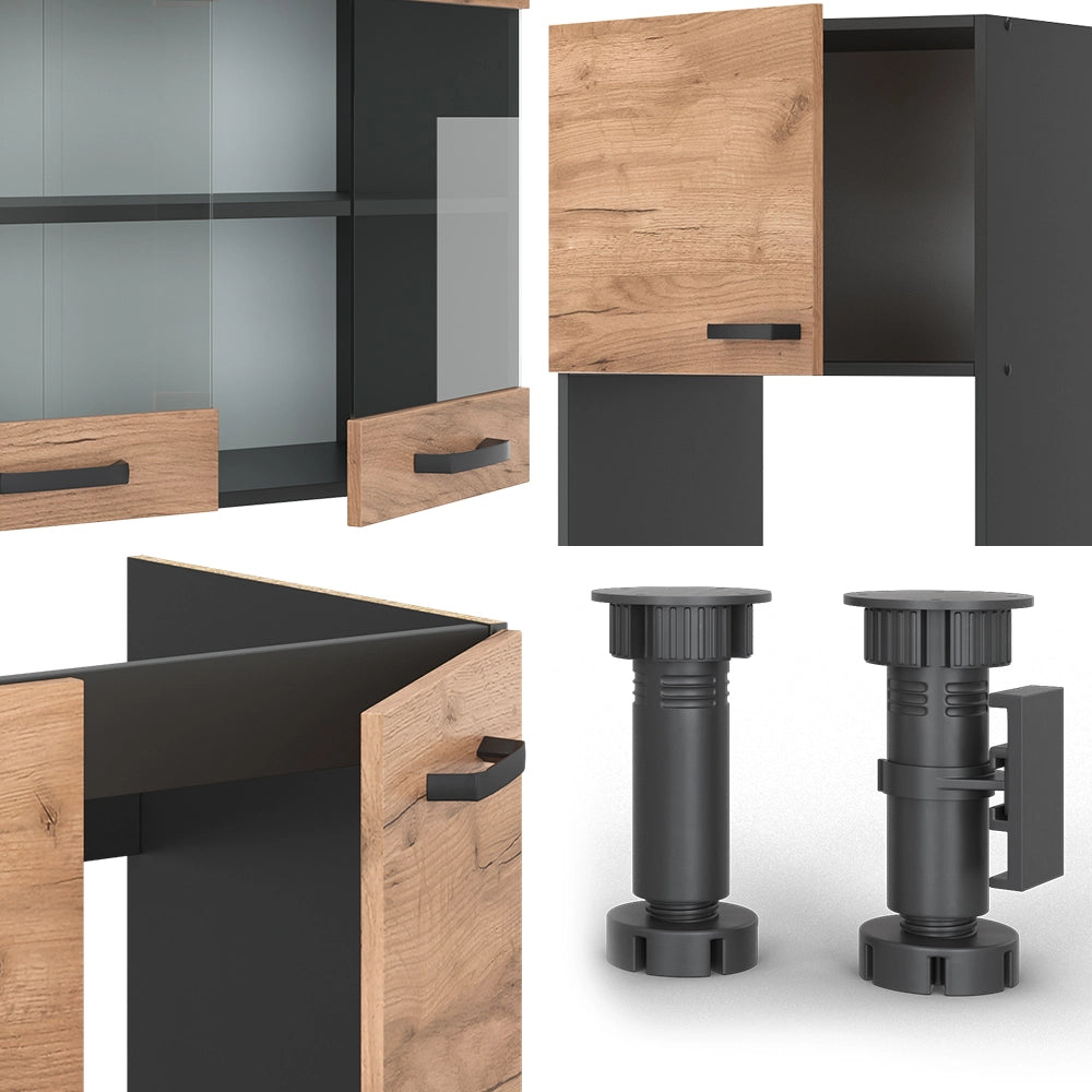 Vicco Cucina angolare completa Quercia dorata/antracite 237 x 60 cm senza piano di lavoro