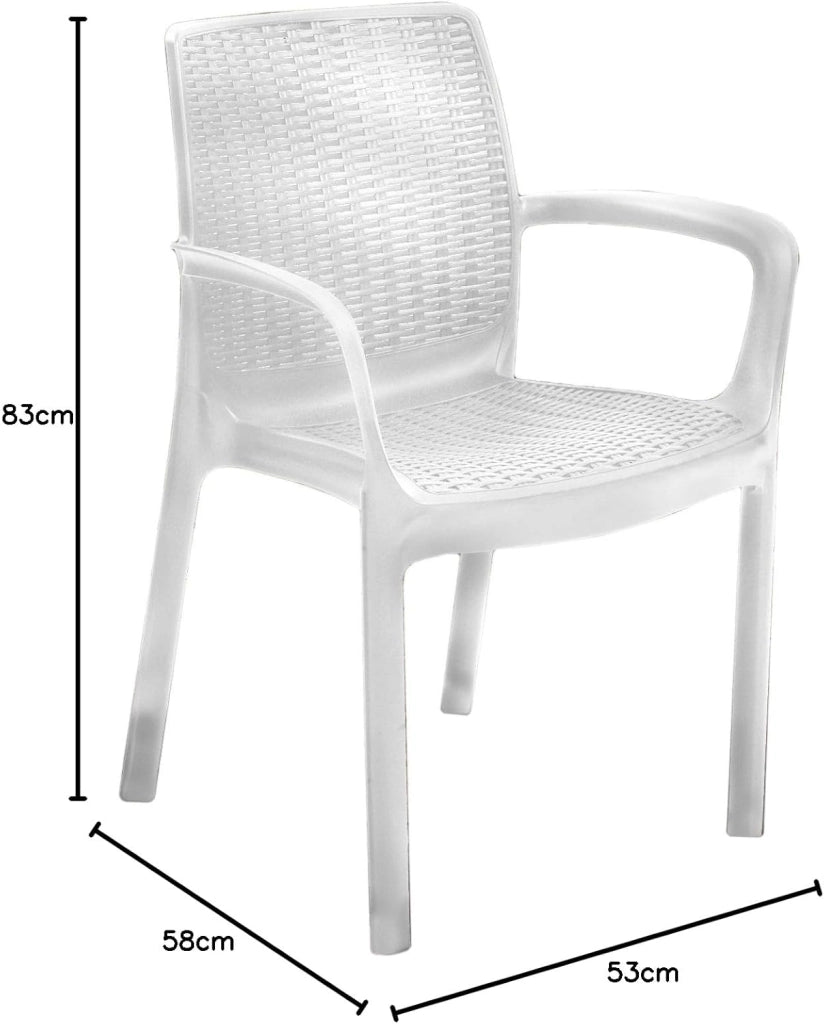 Poltrona da Giardino Melody in Resina Effetto Rattan Colore Bianco Resistente ai Raggi UV e Impilabile Keter