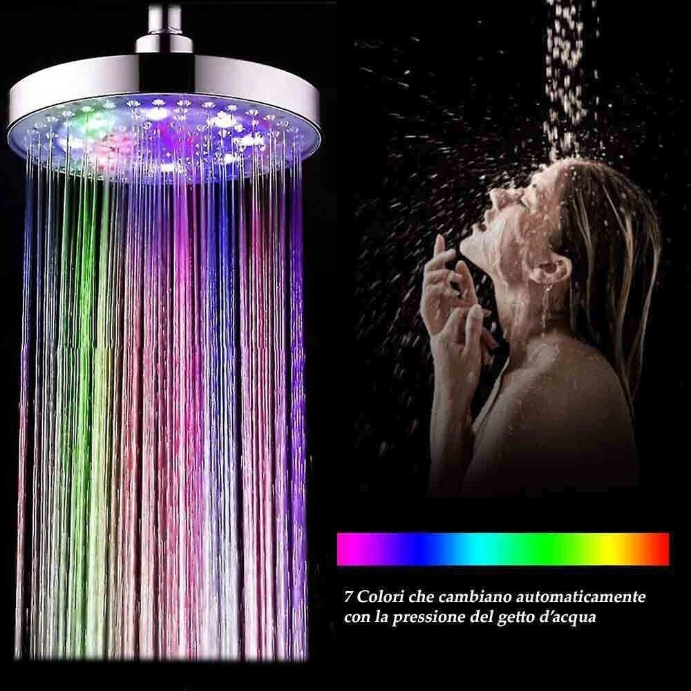 Trade Shop - Soffione Doccia Tondo 22cm Led Rgb Colorati Bagno Miscelatore 79904 Cromoterapia -