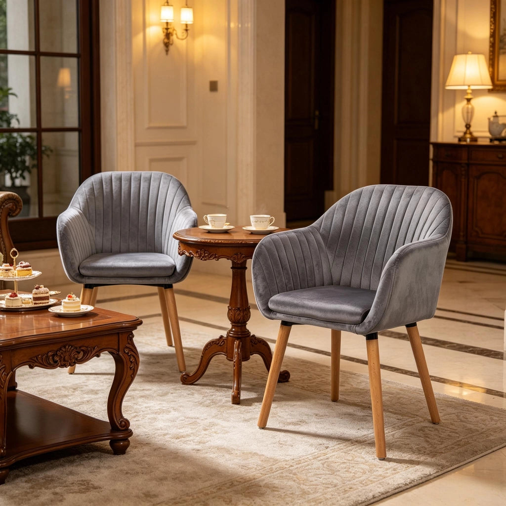 Sedie da sala da pranzo set di 2 con braccioli e schienale ergonomico, in velluto grigio scuro