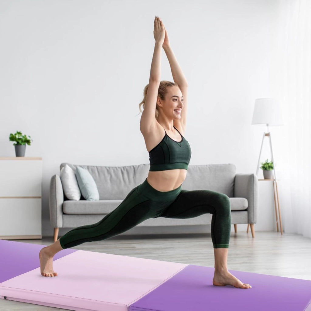 Tappetino da Ginnastica Pieghevole, Spessore 3,8 cm, Tappetino Sportivo Fitness, Imbottitura in Cotone con Perline EPE, Tappetino da Palestra Spesso, 180 x 60cm