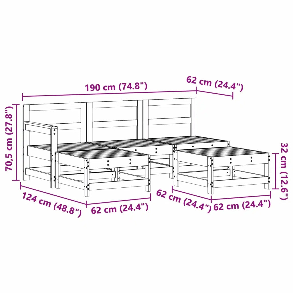 Set Lounge da Giardino 5 pcs Marrone Cera