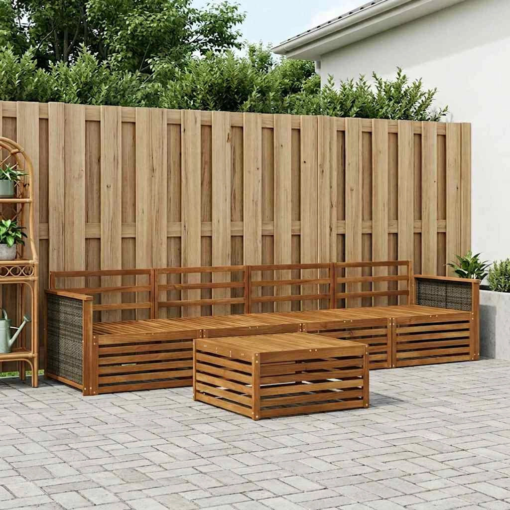 Set di divani da esterno 5 pz Naturale Legno di Acacia Massello 3382987