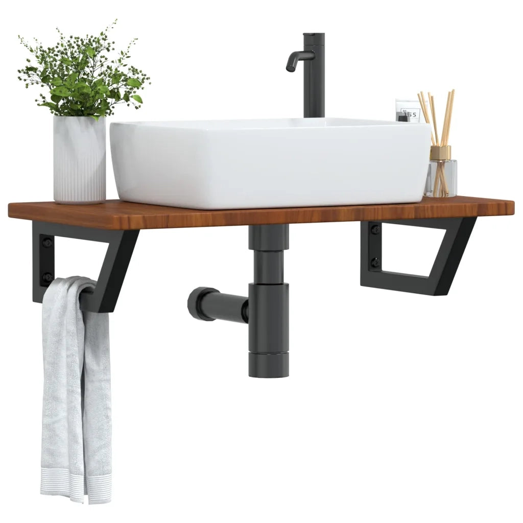 Ripiano a Parete per Lavabo-Mensole a Muro in Acciaio e Massello di Rovere 829196