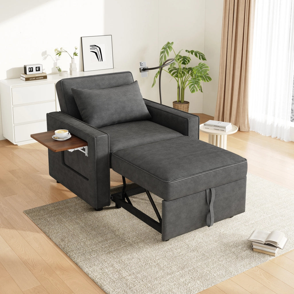 DIVANO LETTO 93x150 cm in velluto a coste Grigio, 1 posto con cuscino