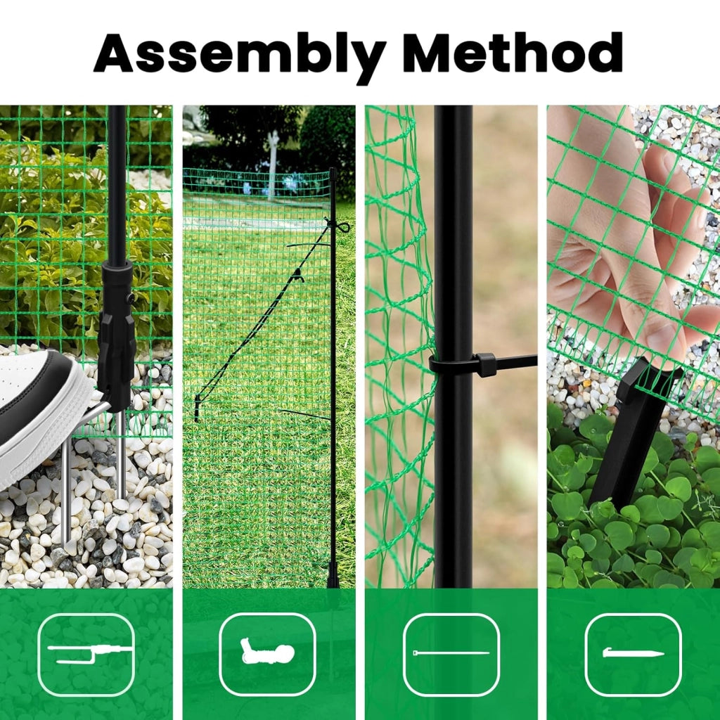 WOLTU Rete per pollame,Rete Verde per Recinzione con Pali 20x1,2 m, Recinzione da Giardino a Maglia con Picchetti, Funi e Fascette, per Frutteti, Fattorie, Animali, Orti, in PE 53g/m²,Verde