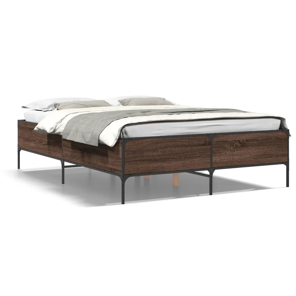 Giroletto-Struttura Letto Rovere Marrone 135x190cm in Legno Multistrato Metallo 330010