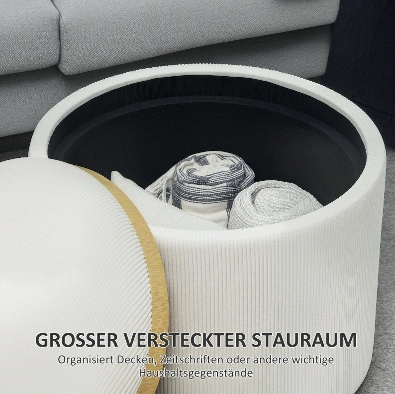 Pouf contenitore rotondo con vassoio reversibile, crema, Ø56 cm