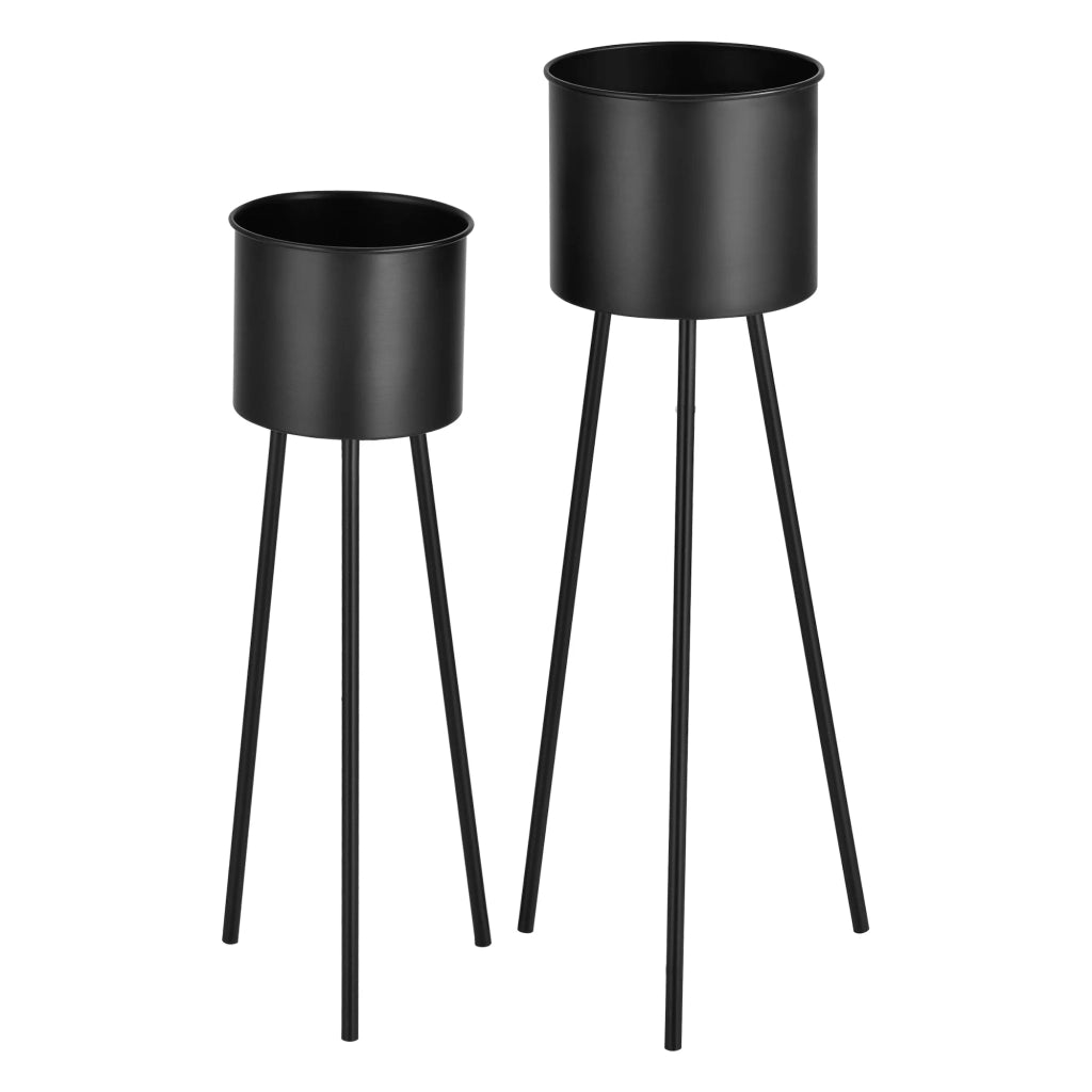 Set di 2 portavasi set di vasi da fiori set di cachepot fioriere vasi metallo diverse misure nero 03_0005775