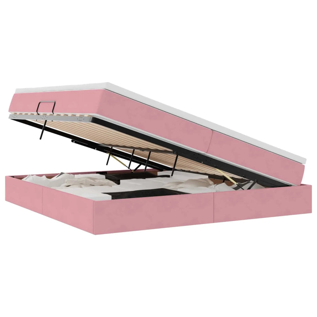 Letto con contenitore e materasso Rosa 200 x 200 cm Velluto