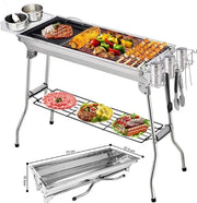 Barbecue in Acciaio Inossidabile - Griglia a Legna - BBQ - 73 x 34 CM - Incluso Attrezzo da Cottura - Color Argento - Acciaio Inossidabile