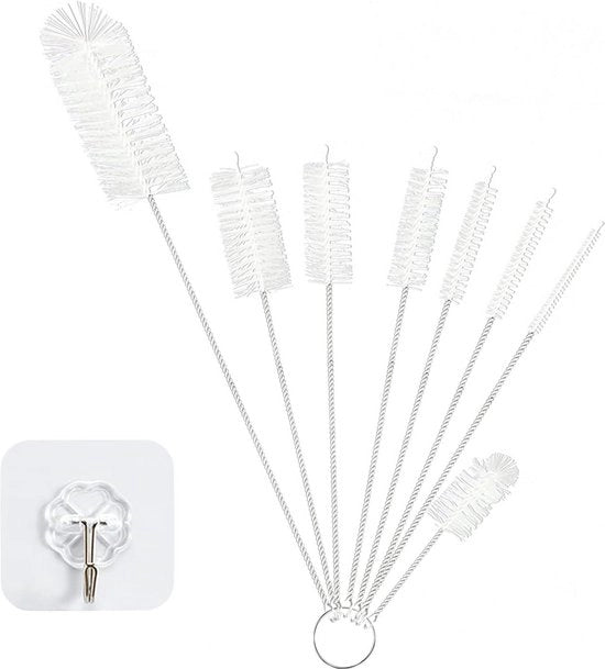 Set di pennelli a setole di giunco 8 pezzi - grilletta trasparente - pennello a setole di nylon per lattine - pennello per biberon - tubi di reazione - macchina da caffè - set di pennelli di pulizia (bianco) .