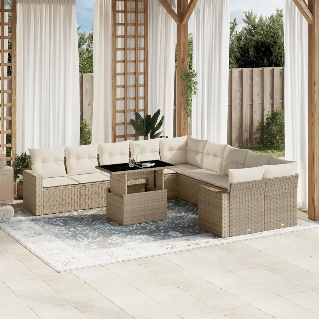 Set Divani da Giardino 11 pz con Cuscini Beige in Polyrattan