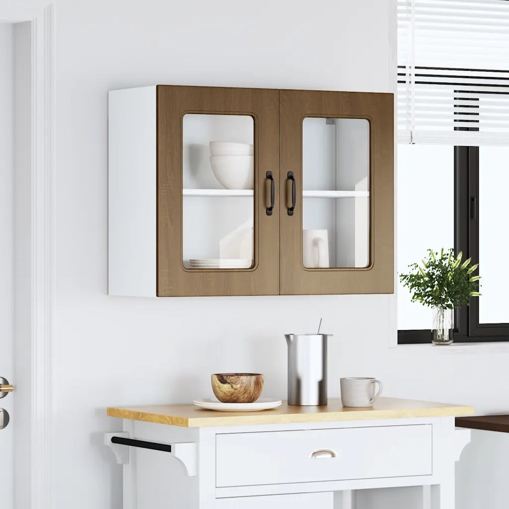 vidaXL Pensile da Cucina con Porta in Vetro Kalmar Rovere Marrone