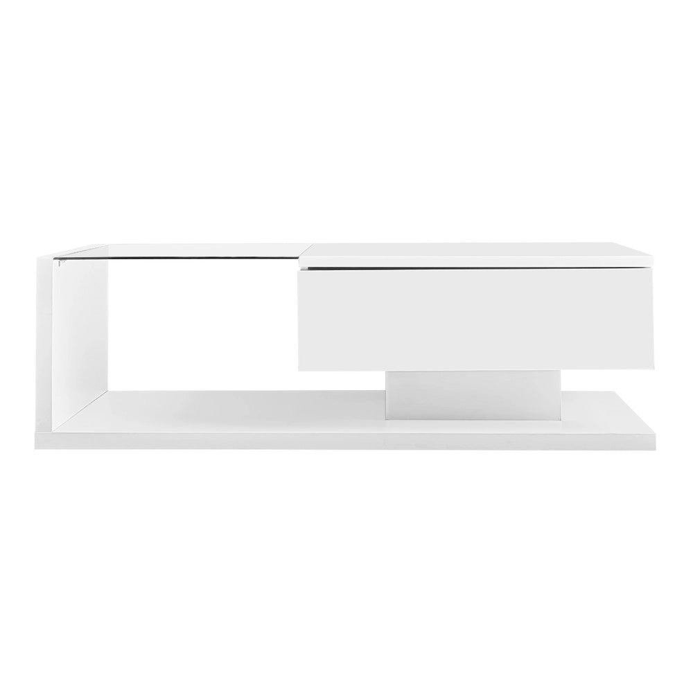 Tavolino da Caff¨¨ con LED e Vetro Temperato ¨C MINIMAL ¨C Bianco Lucido