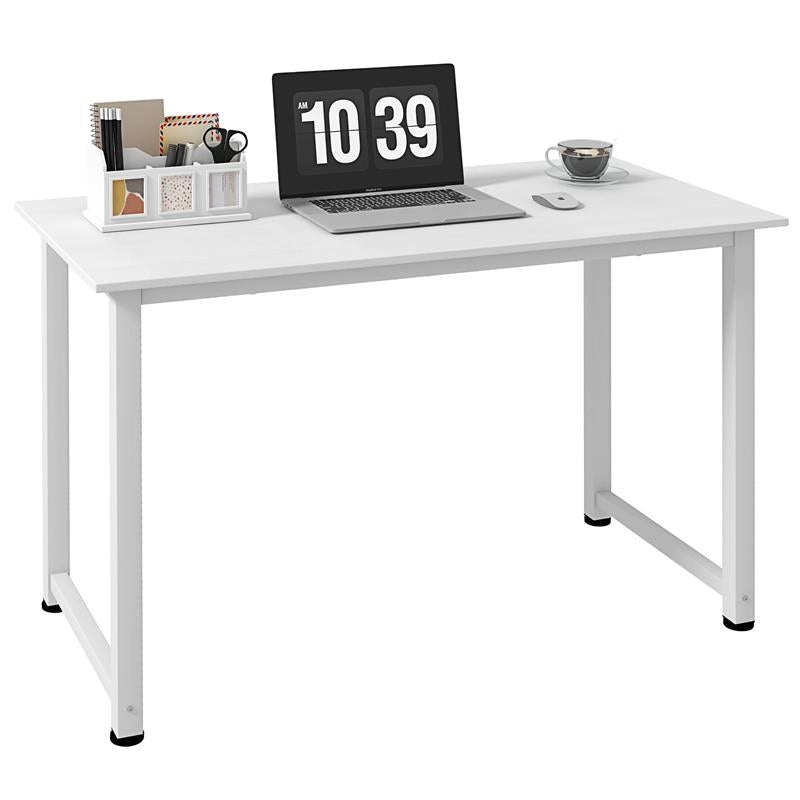 SCRIVANIA PER COMPUTER CON PIEDINI REGOLABILI IN TRUCIOLATO E ACCIAIO 120X60X76 CM BIANCO