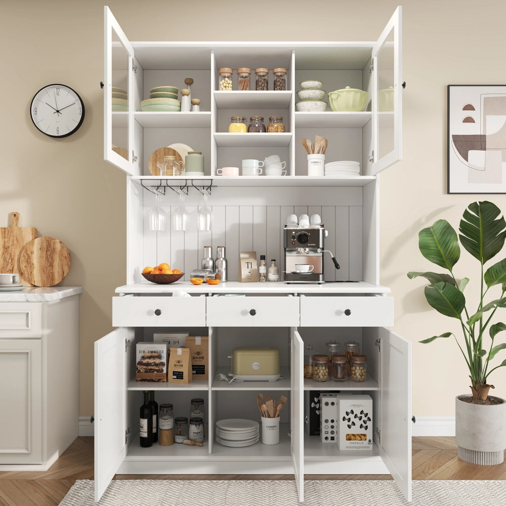 Credenza alta da soggiorno e sala da pranzo 120×40×191 cm, con ante in vetro, portabicchieri, prese e porte USB