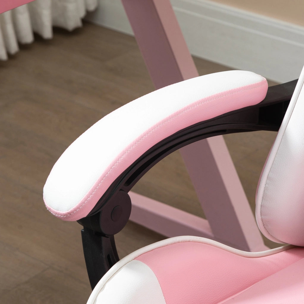 Sedia da gaming ergonomica rosa con poggiapiedi