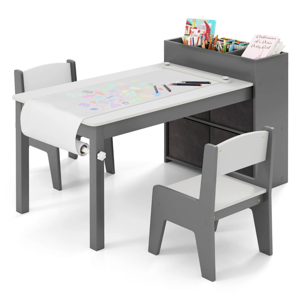 Set tavolo e sedie per bambini con 2 sedie-Set Tavolino per bambini per stanza giochi Grigio e Bianco