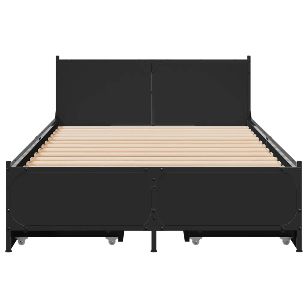 Giroletto con Cassetti Nero 90x200 cm in Legno Multistrato