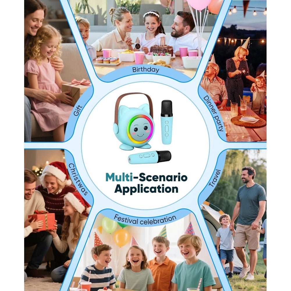 Trade Shop - Mini Cassa Bluetooth Portatile Con 2 Microfoni Wireless Karaoke Per Bambini Ragazze Regalo -