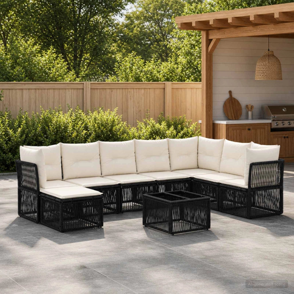 Set Divano da Giardino 9 pz Nero polyrattan 3434317