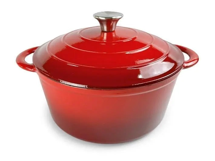 Casseruola 2 man. in ghisa smaltata c/cop. col. rosso cm 26