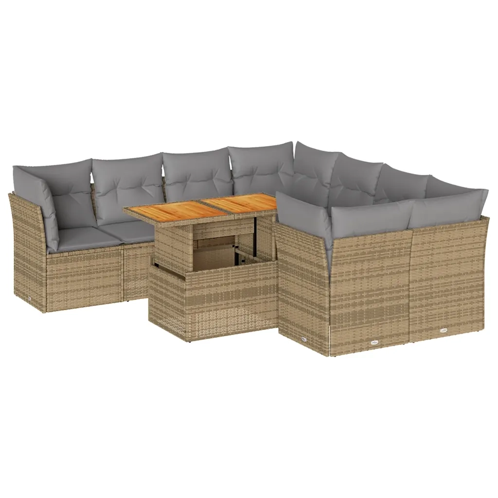 Set Divano da Giardino 9 pz con Cuscini Beige in Polyrattan 3326908