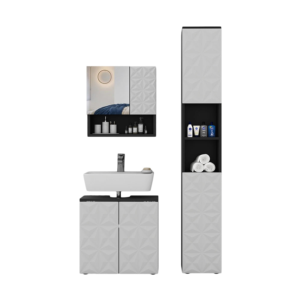 Vicco Set di mobili da bagno Nero 3 parti, con colonna