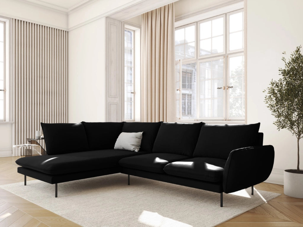 Cosmopolitan Design - Divano angolare sinistro "Vienna" 6 posti in velluto nero 