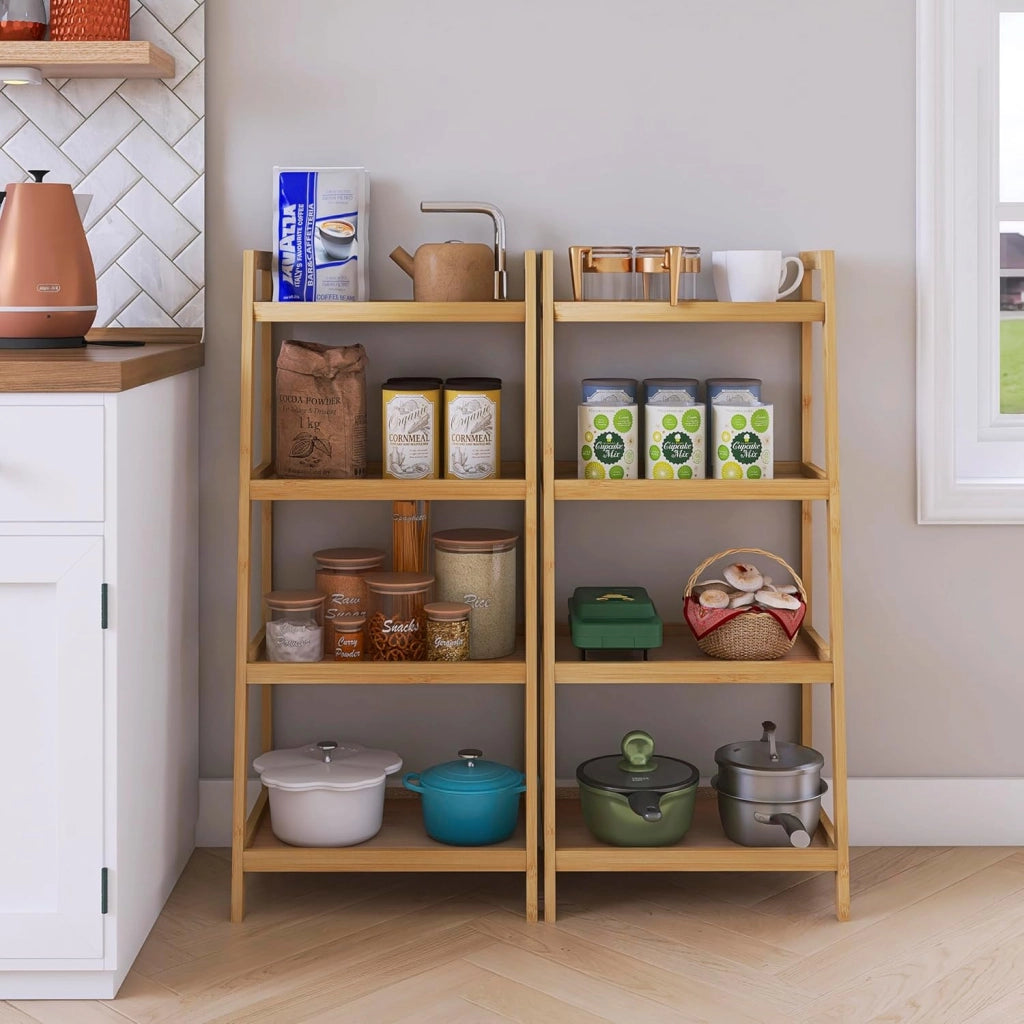 Libreria a scala in bambù, organizer per rack da bagno, espositore per piante autoportante a 4 e 5 livelli Scaffali salvaspazio per camera da letto, cucina (naturale, 4 livelli (99cm H))