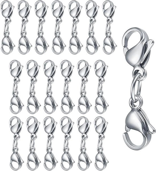 20 pezzi di allungamento di catena con chiusura a doppia fibbia argentata per gioielli - bracciali e catene