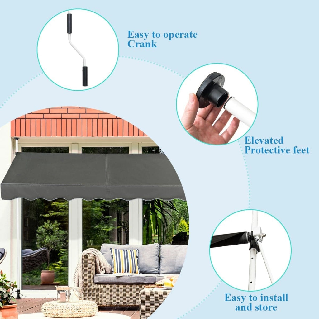 Tenda avvolgibile per esterni, tenda manuale con altezza regolabile tra 190 e 300 cm, tenda da sole per terrazza, balcone, giardino, 250 x 120 cm