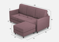 Divano 3 Posti con Pouf 198x155x85 cm Karay in Tessuto Prugna