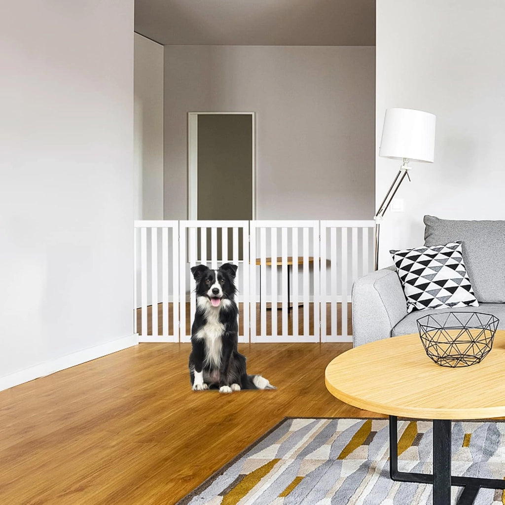 Cancelletto per Cani Pieghevole in Legno con 4 Ante, Ideale per Scale, Soggiorno e Cucina, 89 x 200 cm, Bianco