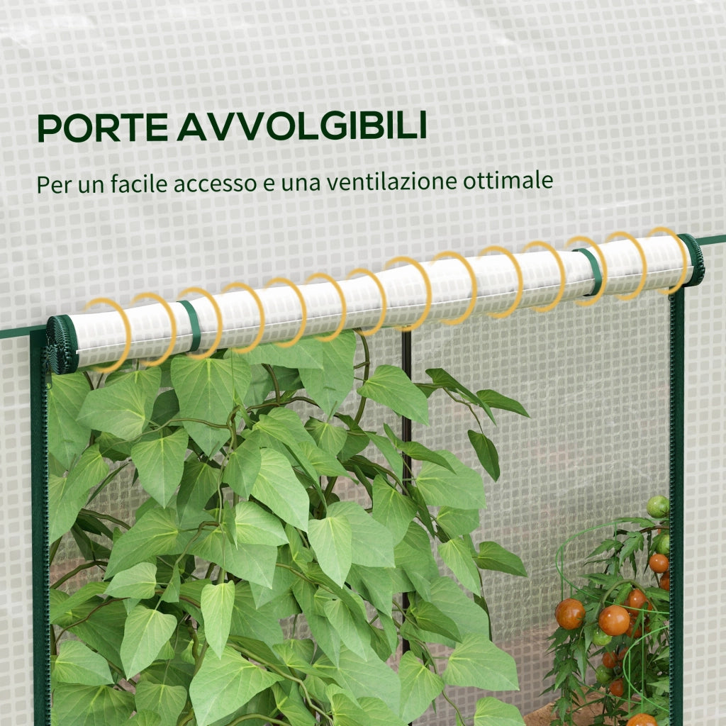 Serra da Giardino da 2 m2, 2 Porte Avvolgibili, Copertura in PE 140g/m2 Anti-UV, 2x1x1.78m, Bianco