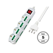 Multipresa Ciabatta Elettrica Cavo 5M Con 12 Posti 4 Prese Schuko 10/16A + 8 Prese Bipasso 2P+T 10/16A Interruttore