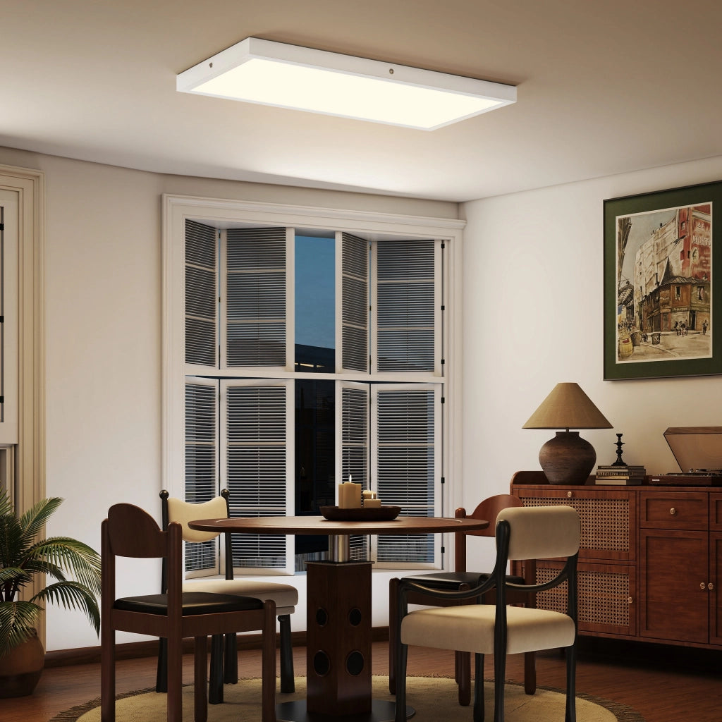 Set 2 Plafoniere LED Sottili e Minimal con Colore Regolabile, in Acciaio e Plastica, 60x30x3.7 cm, Bianco