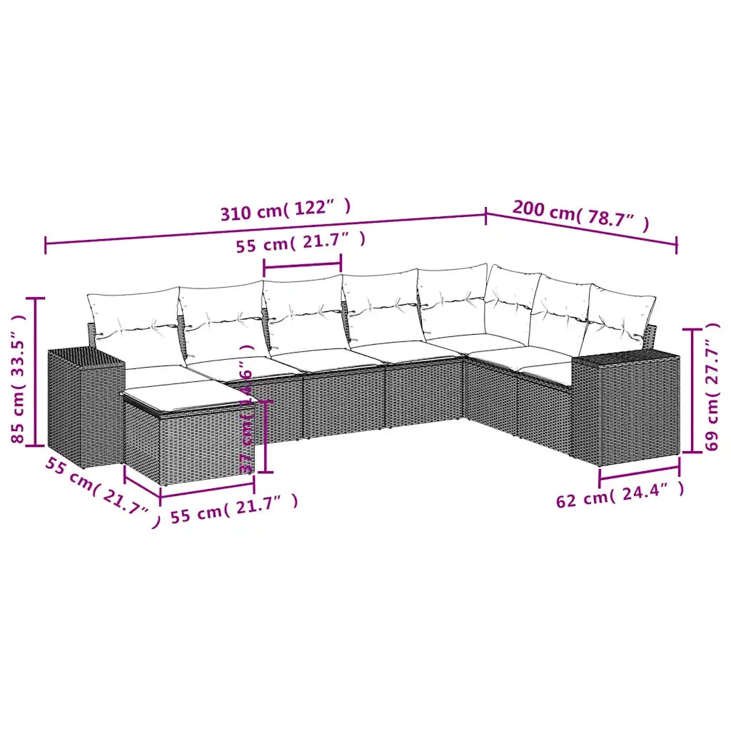 Set Divani da Giardino 8 pz con Cuscini Grigio in Polyrattan 3222960