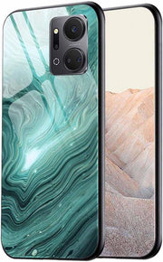 Copritelefono con Disegno Marmoreo e Retro Illuminabile in Vetro Resistenete ai Graffi - Design Sottile - Silenziato TPU con Profilo Rilassato - Protezione per Telefono - Copertura per Telefono - Disegno Stilizzato - Qualità Premium.