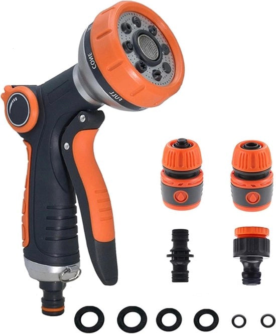 Kit di Avvio Multi Spray Secchio da Acqua - 8 Funzioni Bocchetta di Spray Pistola da Acqua Connettore di Tubo per Piante, Lavaggio di Auto, Docce e Animali da Compagnia
