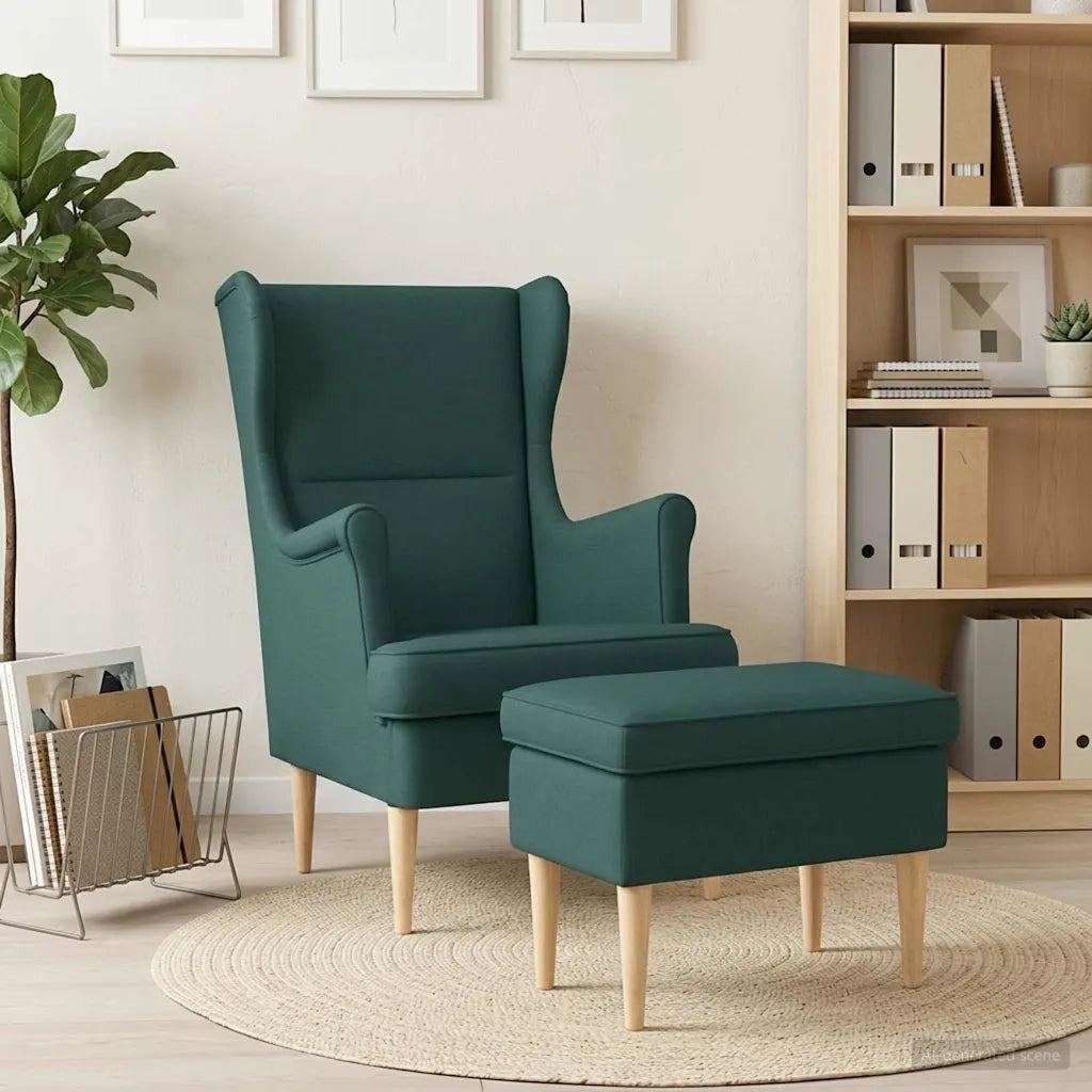 Poltrona con Ottomano 2 pz Verde Scuro Tessuto 3418804