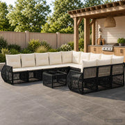 Set Divano da Giardino 12 pz Nero e Bianco Crema polyrattan 3435559