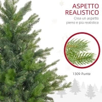 Albero di Natale 150 cm in Plastica Verde con Base in Metallo e 1309 Rami Ignifughi