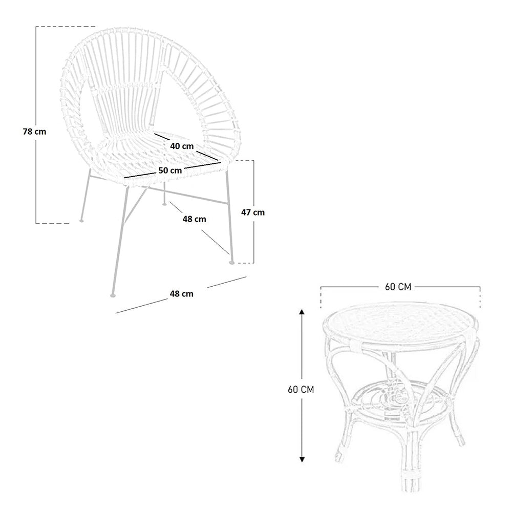 Set di 2 sedie Fera in legno di bambu con gambe in ferro e 1 tavolino in bambu