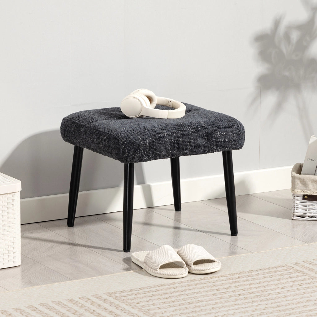 Sgabello con cuscino imbottito in tessuto chenille ¨C zephmum ¨C 45x41x38 cm, grigio scuro