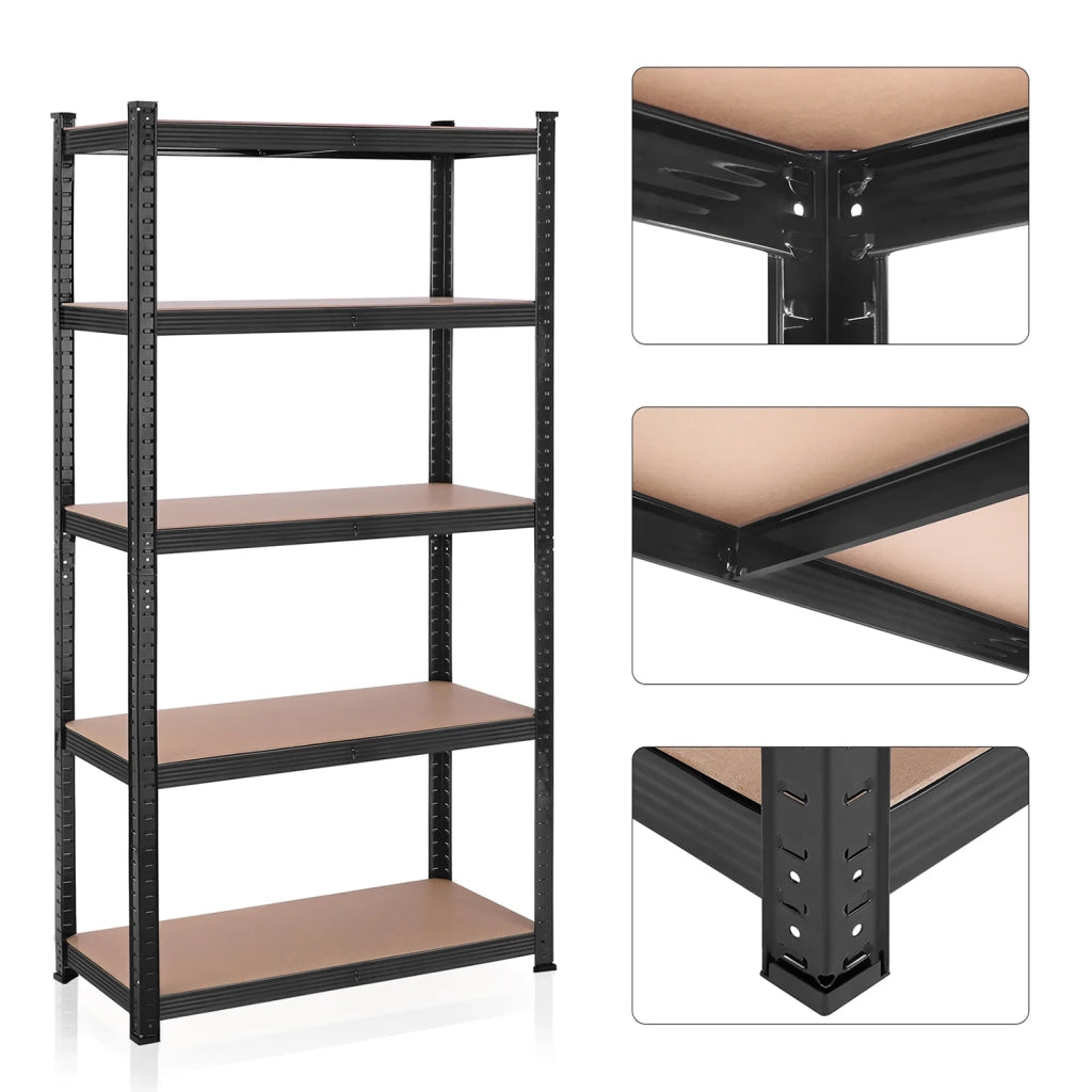 Scaffalatura metallica per carichi pesanti 180 x 90 x 40 cm 5 ripiani portata totale 875 kg (175 kg/ripiano) ripiani regolabili per garage/cantina nero 12_0...