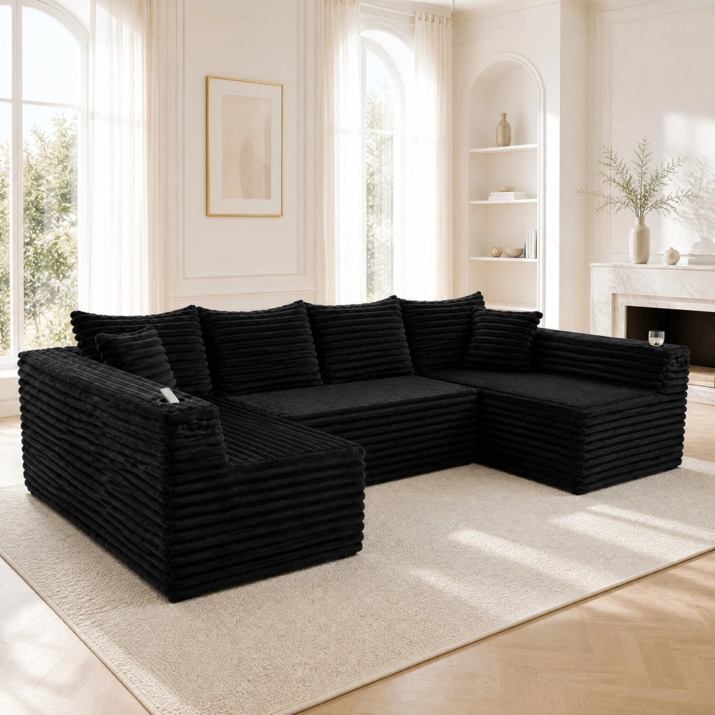 SOFA U-Forma 320x155x88 cm in Corduroy Nero